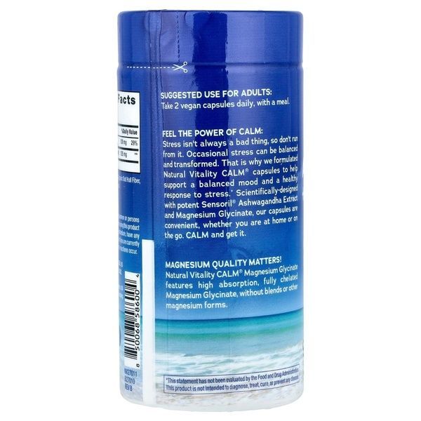 Ашваганда и магний глицинат, MAXCALM Ashwagandha + Magnesium Glycinate, Natural Vitality, 90 веганских капсул,  Natural Vitality фото
