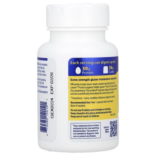 Ферменты для переваривания глютена, GlutenEase, Extra Strength, Enzymedica, 30 капсул,  Enzymedica фото