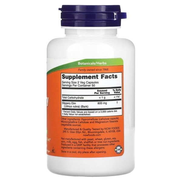 Скользкий вяз, 400 мг, Slippery Elm, Now Foods, 100 вегетарианских капсул,  Now Foods фото