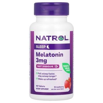 Мелатонін швидкорозчинний, 3 мг, смак полуниці, Melatonin, Fast Dissolve, Natrol, 90 таблеток,  Natrol фото