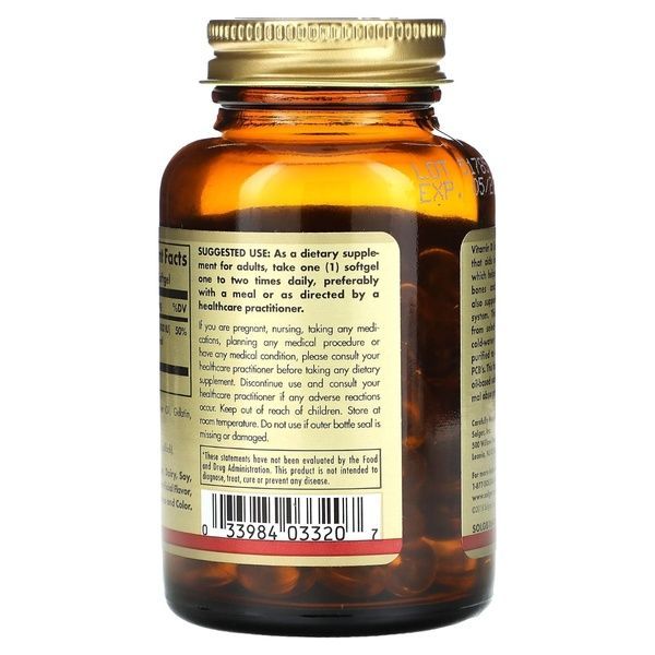 Витамин D3, 10 мкг (400 МЕ), Vitamin D3 (Cholecalciferol), Solgar, 100 гелевых капсул,  Solgar фото