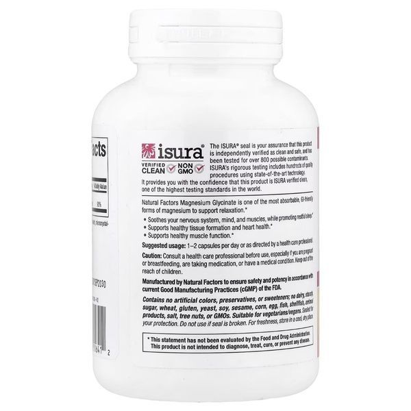 Магній гліцинат, 400 мг, Magnesium glycinate, Natural Factors, 120 вегетаріанських капсул,  Natural Factors фото