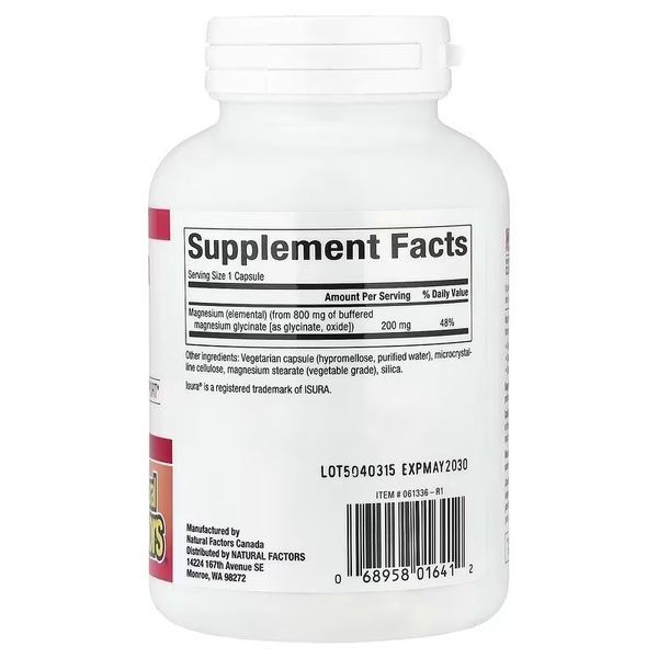 Магній гліцинат, 400 мг, Magnesium glycinate, Natural Factors, 120 вегетаріанських капсул,  Natural Factors фото