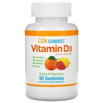 Витамин D3, 2000 МЕ, ягодно-фруктовый вкус, California Gold Nutrition, 90 жевательных конфет,  California Gold Nutrition фото