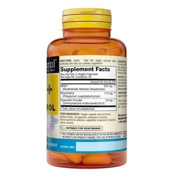NAD+ з ресвератролом, NAD+ Supplement with Resveratrol, Mason Natural, 60 вегетаріанських капсул,  Mason Natural фото