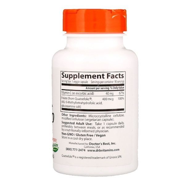 Полностью Активированный Фолат 400мкг, Quatrefolic, Doctor's Best, 90 гелевых капсул,  Doctor's Best фото