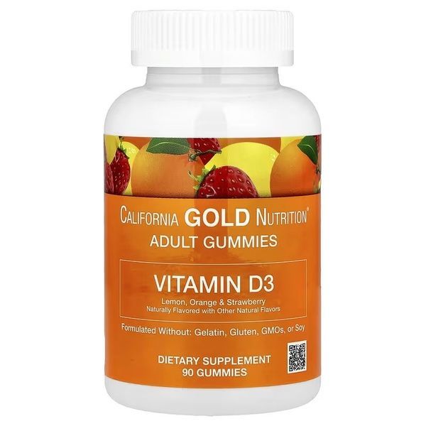 Витамин D3, 2000 МЕ, ягодно-фруктовый вкус, California Gold Nutrition, 90 жевательных конфет,  California Gold Nutrition фото