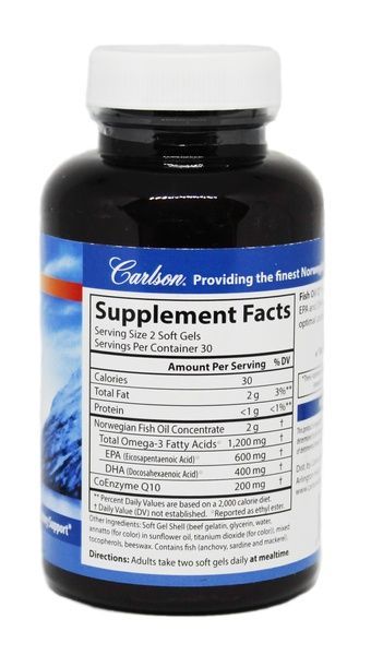Омега-3 + Коэнзим Q10, Fish Oil Q, Carlson, 60 гелевых капсул,  Carlson фото