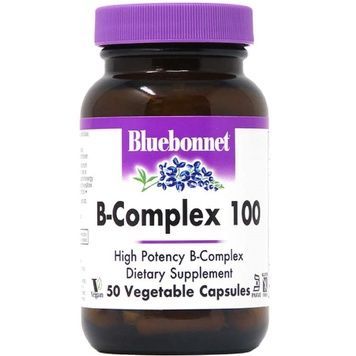 B-Комплекс 100, B-Complex, Bluebonnet Nutrition, 50 вегетаріанських капсул,  Bluebonnet Nutrition фото