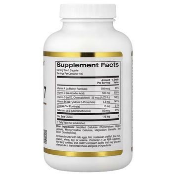 Укрепление иммунитета с бета-глюканом, Defender 7, California Gold Nutrition, 180 вегетарианских капсул,  California Gold Nutrition фото