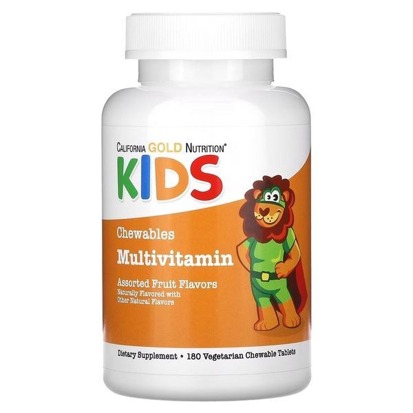 Мультивитамины для Детей, вкус фруктового ассорти, Chewable Multi-Vitamin For Children, California Gold Nutrition, 180 жевательных таблеток,  California Gold Nutrition фото