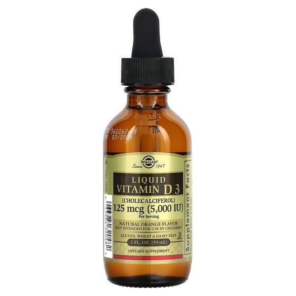Витамин D3, 5000 МЕ, вкус апельсина, Liquid Vitamin D3, Solgar, 59 мл,  Solgar фото