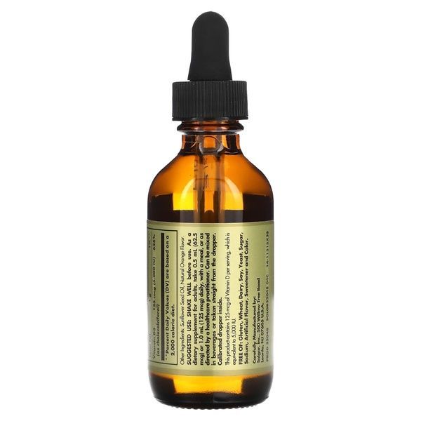 Витамин D3, 5000 МЕ, вкус апельсина, Liquid Vitamin D3, Solgar, 59 мл,  Solgar фото