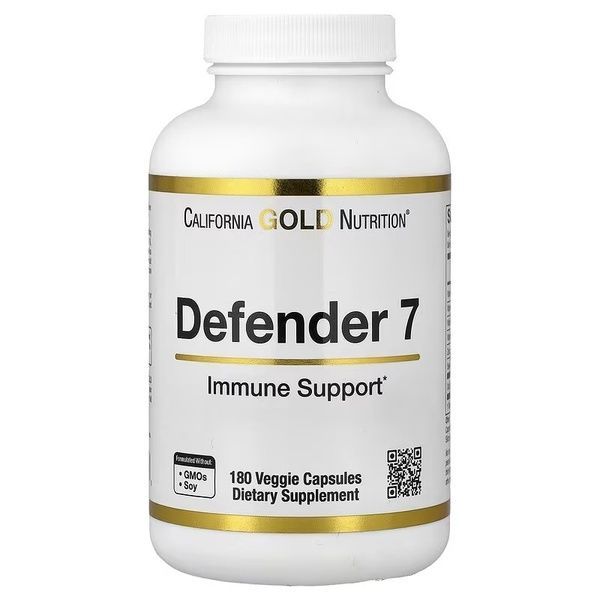 Укрепление иммунитета с бета-глюканом, Defender 7, California Gold Nutrition, 180 вегетарианских капсул,  California Gold Nutrition фото