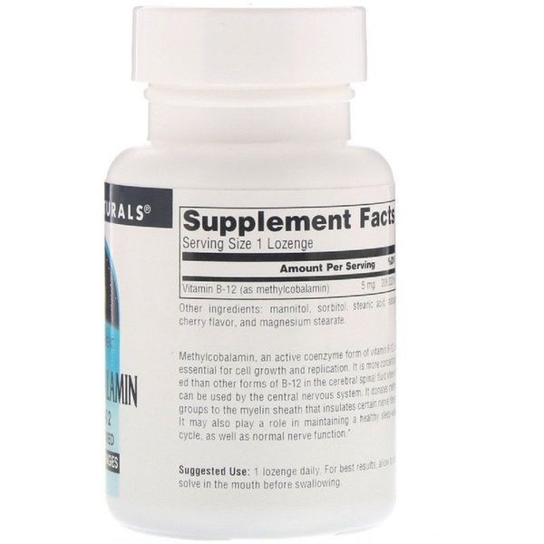 Метилкобаламін, Вітамін В12, 5 мг, Смак Вишні, MethylCobalamin Vitamin B12, Source Naturals, 30 таблеток для розсмоктування,  Source Naturals фото