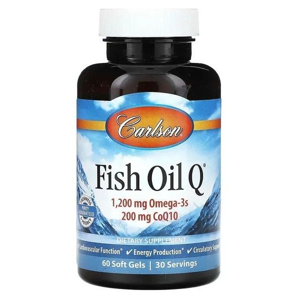 Омега-3 + Коэнзим Q10, Fish Oil Q, Carlson, 60 гелевых капсул,  Carlson фото