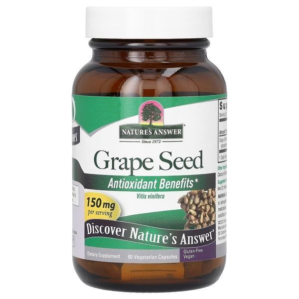 Виноградные косточки, 150 мг, Grape Seed, Nature's Answer, 60 вегетарианских капсул,  Nature's Answer фото