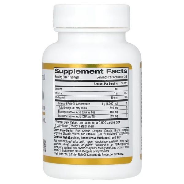 Омега 800, Риб'ячий жир омега 3 фармацевтичного якості, 1000 мг, California Gold Nutrition, 30 желатинових капсул,  California Gold Nutrition фото