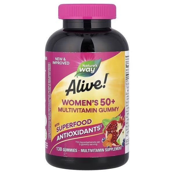 Мультивитамины для женщин 50+, вкус ягод, Alive! Women's 50+ Gummy Multivitamins, Nature's Way, 130 жевательных конфет,  Nature's Way фото