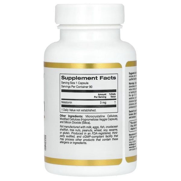 Мелатонін, 3 мг, Melatonin, California Gold Nutrition, 90 вегетаріанських капсул,  California Gold Nutrition фото