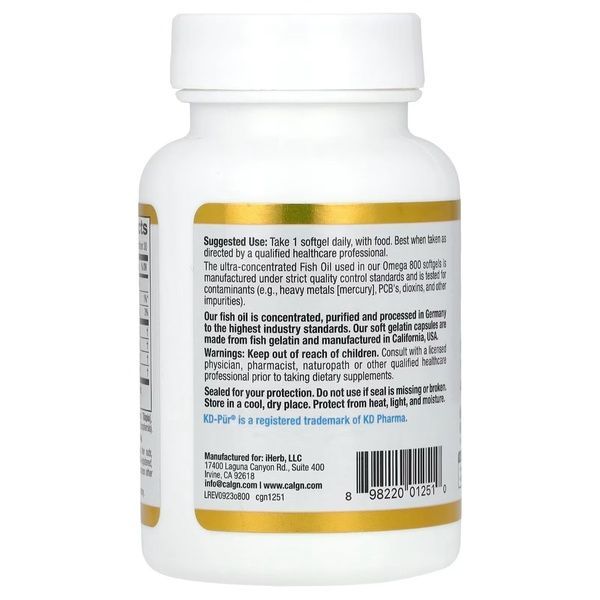 Омега 800, Риб'ячий жир омега 3 фармацевтичного якості, 1000 мг, California Gold Nutrition, 30 желатинових капсул,  California Gold Nutrition фото
