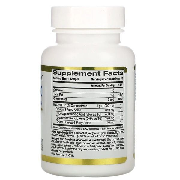 Омега 800, Риб'ячий жир омега 3 фармацевтичного якості, 1000 мг, California Gold Nutrition, 30 желатинових капсул,  California Gold Nutrition фото