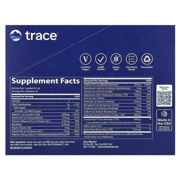 Електроліти, смак лимон-лайм, Electrolyte Stamina PowerPak, Trace, 30 пакетів,  Trace фото