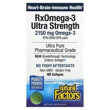 Омега-3 ультра, 2150 мг, RxOmega-3 Ultra Strength, Natural Factors, 60 гелевых капсул,  Natural Factors фото
