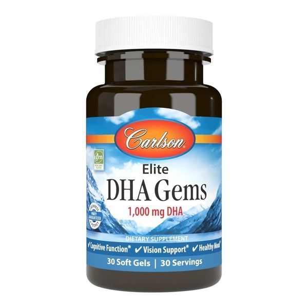 Омега-3 с усиленным ДГК, 1000 мг, Elite DHA Gems, Carlson, 30 гелевых капсул,  Carlson фото
