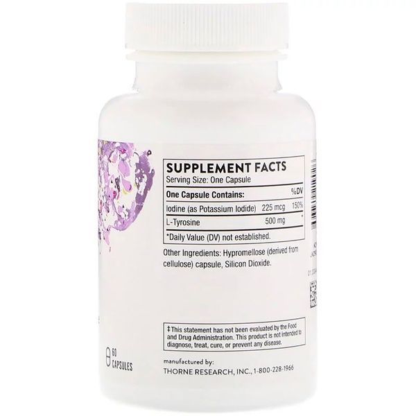 Питание Щитовидной Железы, Йод и Тирозин, Thorne, Iodine & Tyrosine, 60 капсул,  Thorne фото