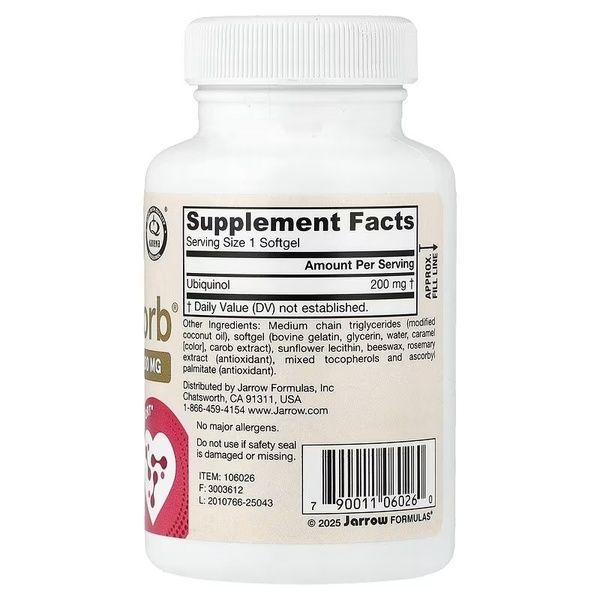 Убихинол 200 мг, Ubiquinol QH-Absorb, Jarrow Formulas, 60 желатиновых капсул,  Jarrow Formulas фото