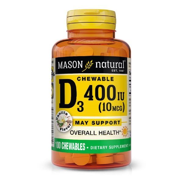 Витамин D 400 ME, вкус ванили, Vitamin D, Mason Natural, 100 жевательных таблеток,  Mason Natural фото