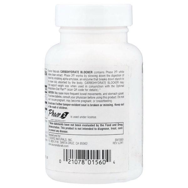 Белая Фасоль Фаза 2, Phase 2 Carbohydrate Blocker, Source Naturals, 500 мг, 60 таблеток,  Source Naturals фото