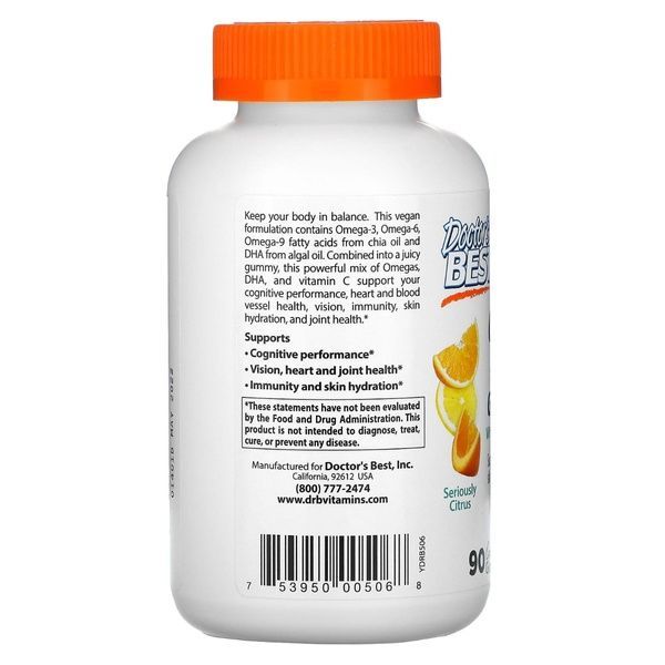 Вегетарианская Омега 3-6-9 со Вкусом Цитруса, Doctor's Best, Omega+ DHA, 90 желейных конфет,  Doctor's Best фото