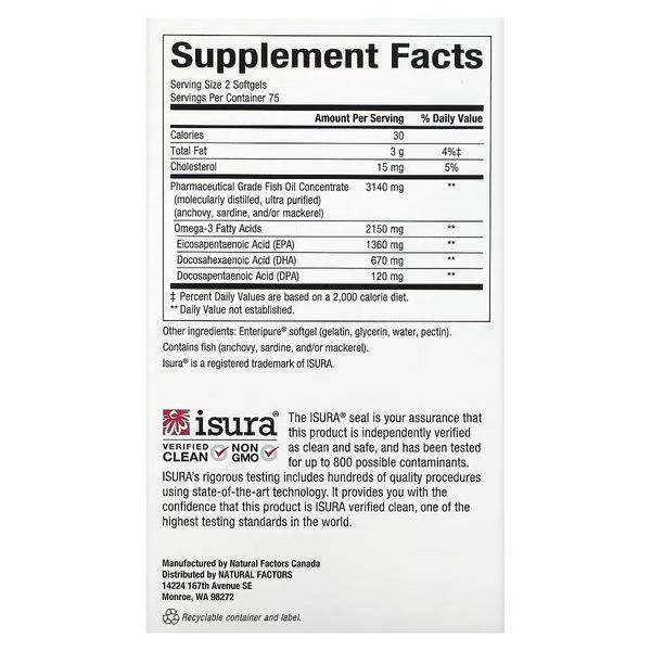 Омега-3 ультра, 2150 мг, RxOmega-3 Ultra Strength, Natural Factors, 150 гелевих капсул,  Natural Factors фото