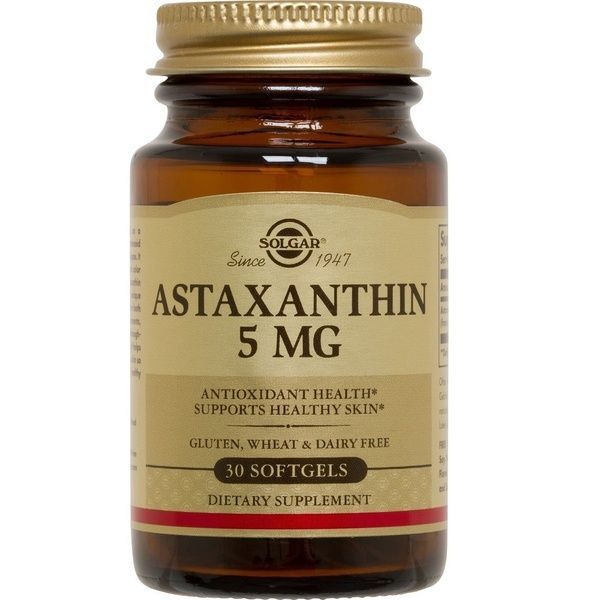Астаксантин, 5 мг, Natural Astaxanthin, Solgar, 30 желатинових капсул,  Solgar фото