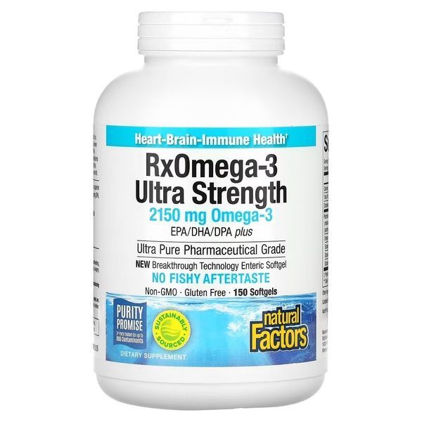 Омега-3 ультра, 2150 мг, RxOmega-3 Ultra Strength, Natural Factors, 150 гелевих капсул,  Natural Factors фото