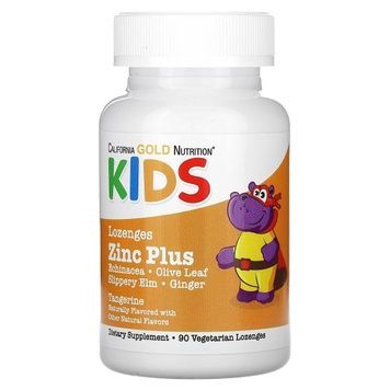 Цинк для дітей, смак мандарину, Zinc Plus Lozenge For Children, California Gold Nutrition, 90 льодяників,  California Gold Nutrition фото