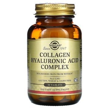 УЦЕНКА Коллаген с гиалуроновой кислотой, Collagen Hyaluronic Acid Complex, Solgar, 30 таблеток (мятая коробка),  Solgar фото