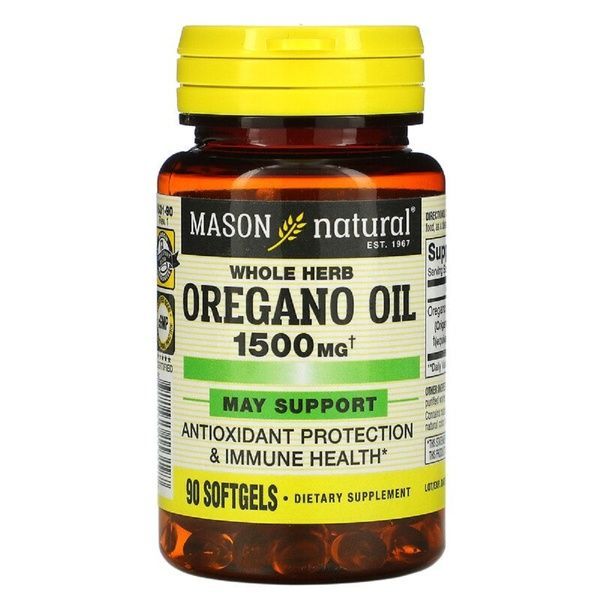 Масло Орегано 1500 мг, Oregano Oil, Mason Natural, 90 гелевых капсул,  Mason Natural фото