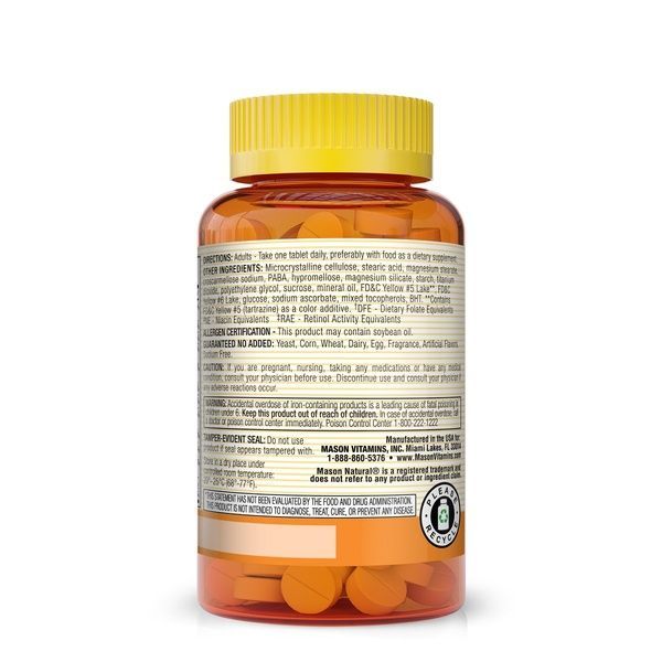 Мультивитамины с железом на каждый день, Daily Multiple Vitamins With Iron, Mason Natural, 100 таблеток,  Mason Natural фото