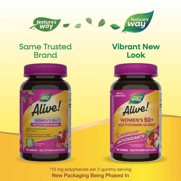 Мультивитамины для женщин 50+, вкус ягод, Alive! Women's 50+ Multivitamin Gummy, Nature's Way, 60 жевательных конфет,  Nature's Way фото