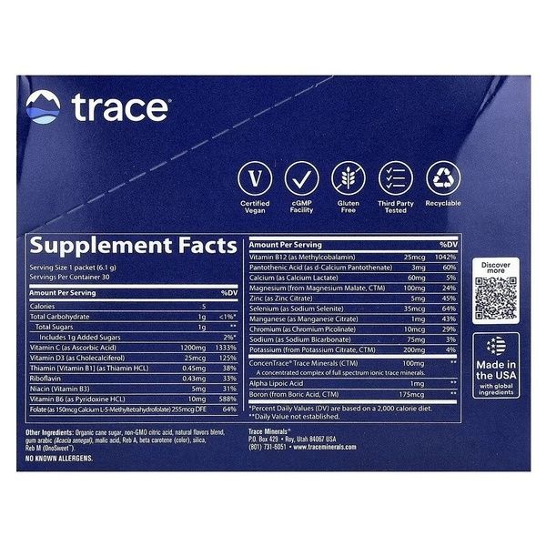 Электролиты, вкус мандарина, Electrolyte Stamina PowerPak, Trace, 30 пакетов,  Trace фото