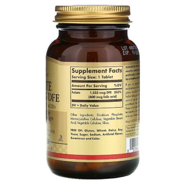 Фолат (В9) 800 мкг, Folic Acid, Solgar, 250 таблеток,  Solgar фото