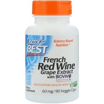 Французький екстракт червоного вина, 60 мг, Resveratrol French Red Wine Grape Extract, Doctor's Best, 90 гелевих капсул,  Doctor's Best фото