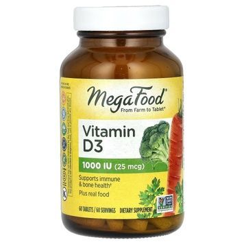 Витамин D3 1000 IU, Vitamin D3, MegaFood, 60 таблеток,  MegaFood фото