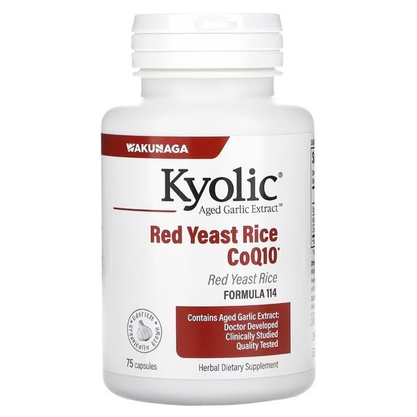 Червоний дріжджовий рис з екстрактом часнику та коензимом Q10, Aged Garlic Extract, Red Yeast Rice Plus CoQ10, Kyolic, 75 капсул,  Kyolic фото