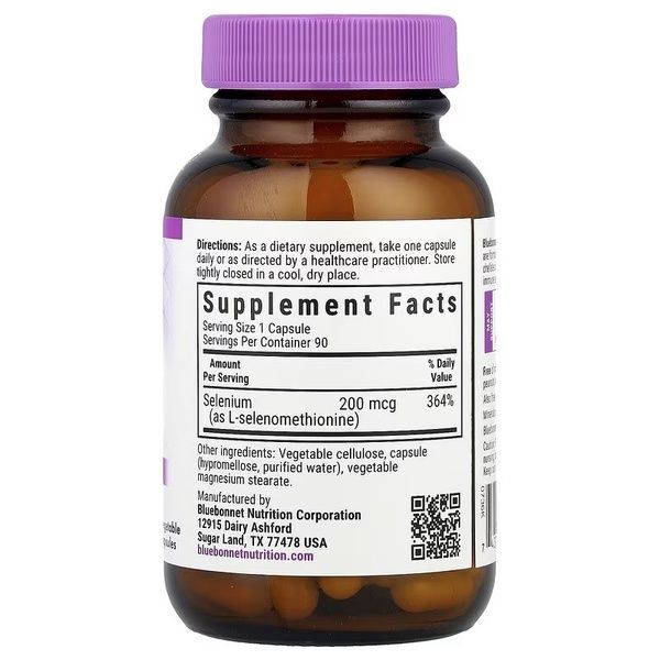 Селен 200мкг, Selenium, Bluebonnet Nutrition, 90 вегетаріанських капсул,  Bluebonnet Nutrition фото