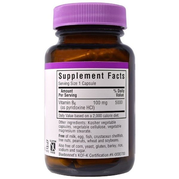 Вітамін B6 100 мг, Vitamin B6, Bluebonnet Nutrition, 90 вегетаріанських капсул,  Bluebonnet Nutrition фото