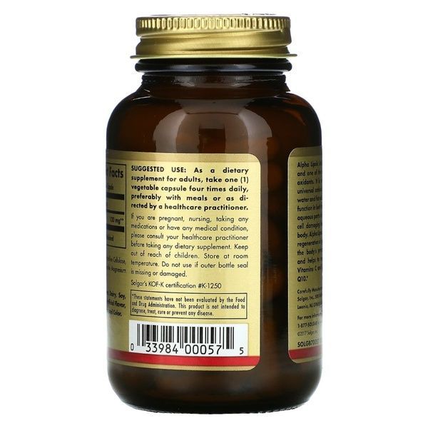Альфа-Липоевая Кислота, 120 мг, Alpha Lipoic Acid, Solgar, 60 капсул,  Solgar фото